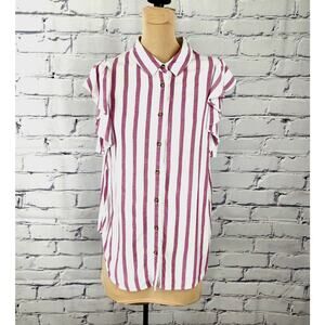 Anthropologie Maeve Fairhope Stripe Flutter Sleeve Button Down Top Size S summer